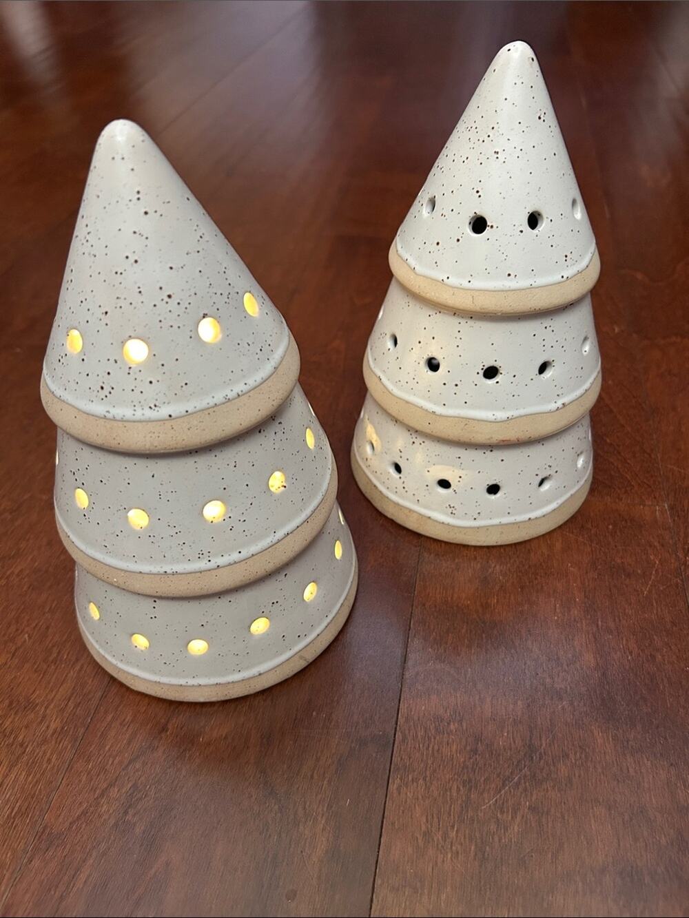 Crate&Barrel Speckled Ceramic LED Base in White and Brown, 8”, Set of Two